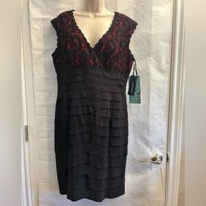 Jones Wear Black & Red Sleeveless Lace Tiered Dress NWT. Sz-14. Y14